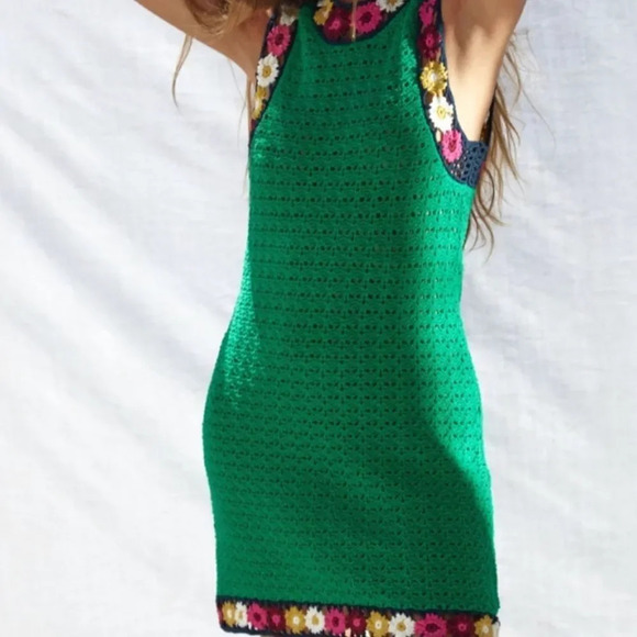 ZARA NEW WOMAN GREEN FLORAL CROCHET KNIT DRESS - LIMITED EDITION SIZE S - Picture 3 of 10